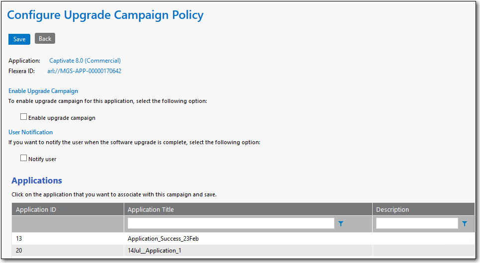 Configure Upgrade Policy View