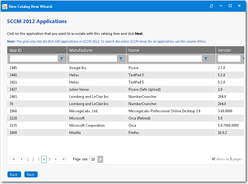 ConfigMgr/SCCM 2012 Applications Panel / New Catalog Item Wizard